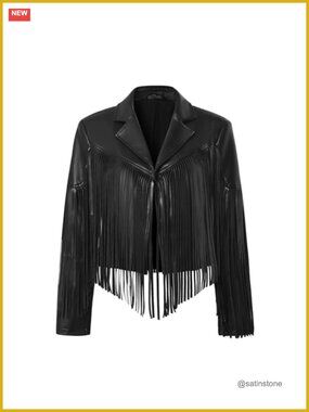 Fringe Faux Leather Jacket Western Cowgirl Crop Moto Top Concert Outfit